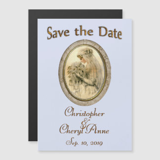 Save the Date Antique Bride Blue Magnetic Invitation