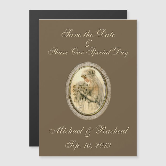 Save the Date Antique Bride Chocolate Magnetic Invitation (Front/Back)