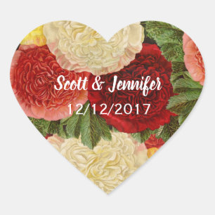 Save the Date Antique Vintage Red White Pink Roses Heart Sticker