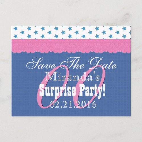 Save the Date Any Year Surprise Birthday Blue S10 Announcement Postcard