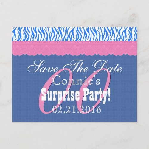 Save the Date Any Year Surprise Birthday Blue S12 Announcement Postcard