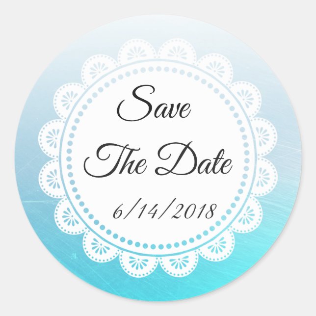 Save the Date Aqua Blue Wedding Sticker (Front)