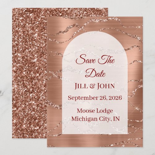 Save The Date Arched Wedding Rose Gold Card