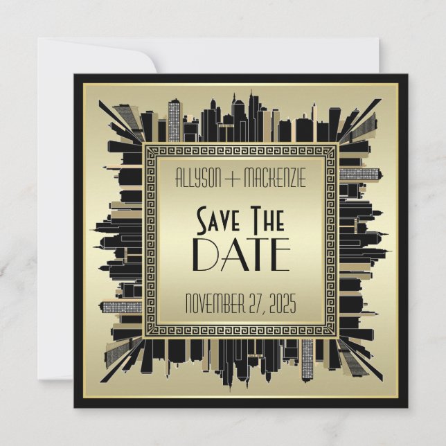 Save the Date Art Deco Champagne Gold Gatsby Glam Invitation (Front)