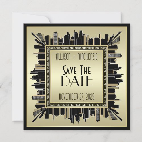 Save the Date Art Deco Champagne Gold Gatsby Glam Invitation