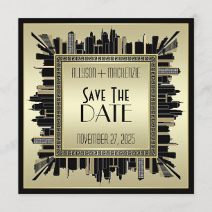 Save the Date Art Deco Champagne Gold Gatsby Glam Invitation