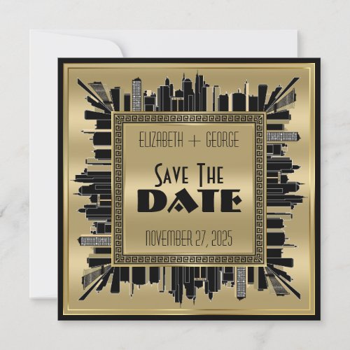Save the Date Art Deco Gatsby Glamour Gold Black Invitation