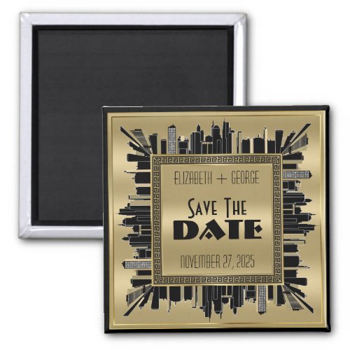 Save the Date Art Deco Gatsby Glamour Gold Black Magnet