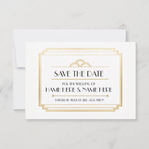 Save The Date Art Deco Wedding Party Gold Invites