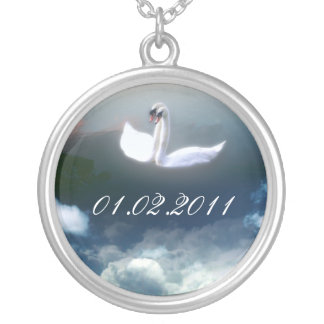 Save the date art pendant necklace, swans.
