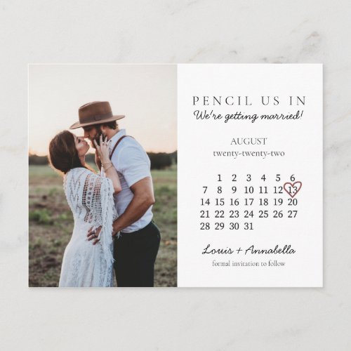 Save the Date August 2022 Month Calendar Heart Pos Postcard