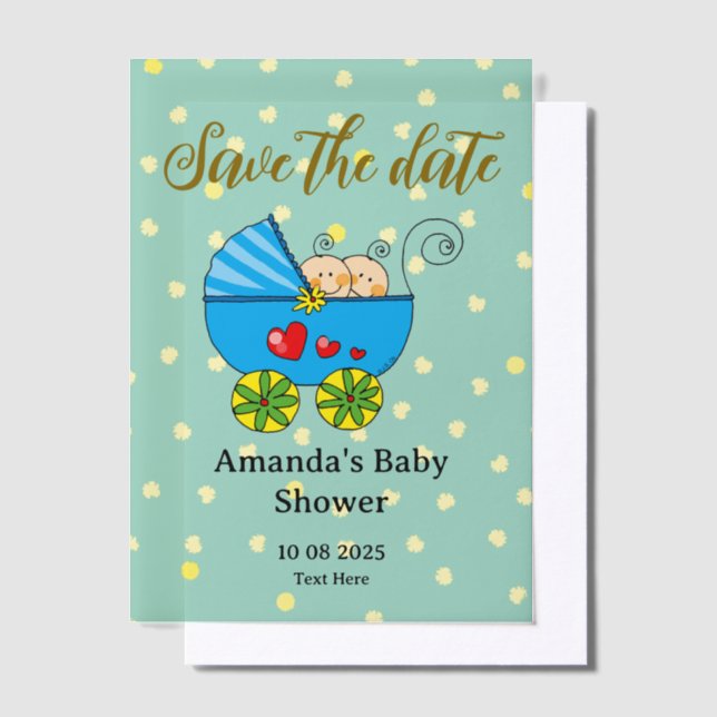 Save the date baby boy twin baby shower vellum invitations (Offset)