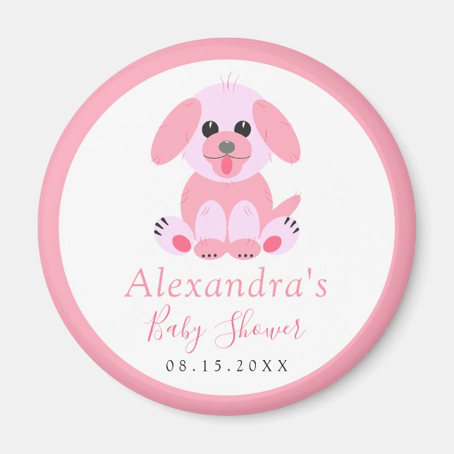 Save The Date Baby Girl Shower Personalized Puppy Magnet (Front)