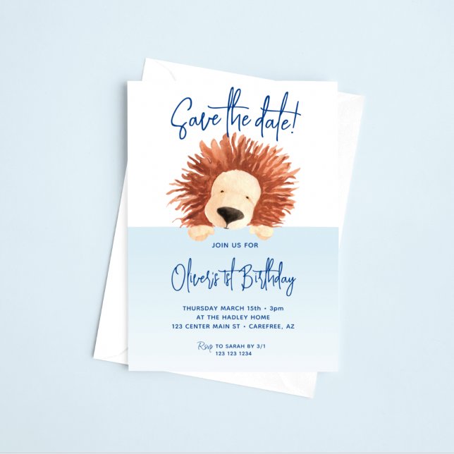 Save the Date Baby Lion 1st Birthday Invitation (Creator Uploaded)