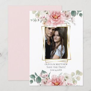 Save the Date Baby Pink Peony Flowers Invitation