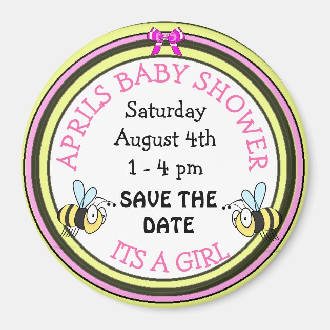 Save the Date Baby Shower Bee Themed Magnet (Front)