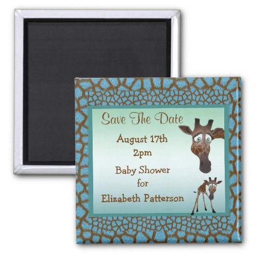 Save The Date Baby Shower Giraffes   Animal Print Magnet