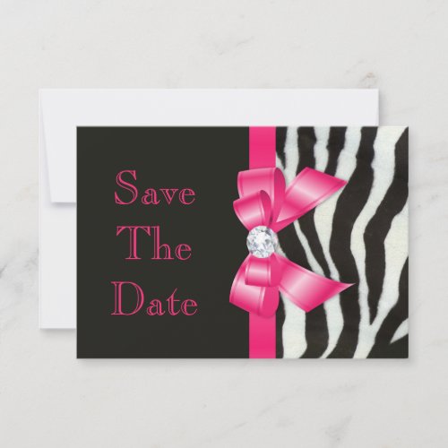 Save The Date Baby Shower Zebra Hot Pink Bow