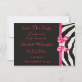 Save The Date Baby Shower Zebra Hot Pink Bow (Back)