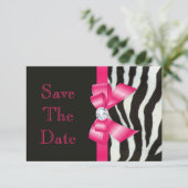 Save The Date Baby Shower Zebra Hot Pink Bow (Standing Front)