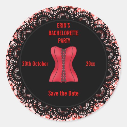 Save the Date Bachelorette Red Corset coaster Classic Round Sticker