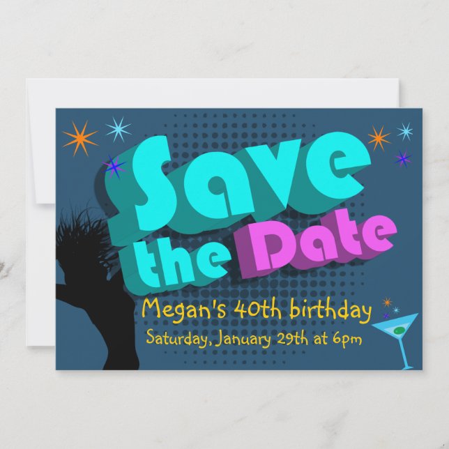 Save the Date Back to 80s Party Invitation (Front)