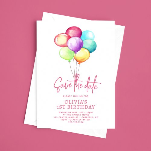 Save The Date Balloons Girls 1st Birthday