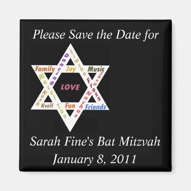 Save the date Bar or Bat Mitzvah Magnet (Front)