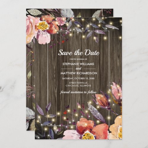 Save the Date Barn Wood  Autumn Flowers Card