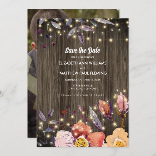 Save the Date Barn Wood Autumn Flowers Photo Card