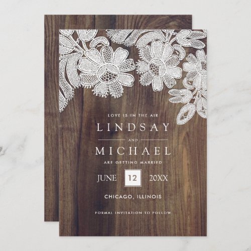 Save the Date Barn Wood Lace Wedding Cards