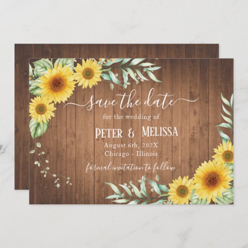 Save the Date Barn Wood Sunflower Announcement