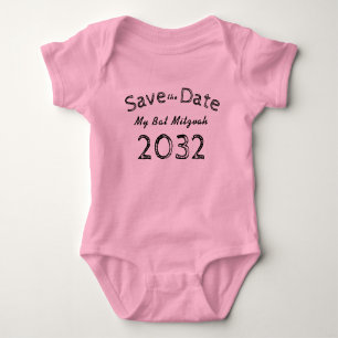 Save The Date Bat Mitzvah 2032 ADD NAME BACK Baby Bodysuit