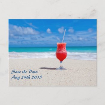 Save The Date  Beach And Red Cocktail - Postcard by ImageAustralia at Zazzle