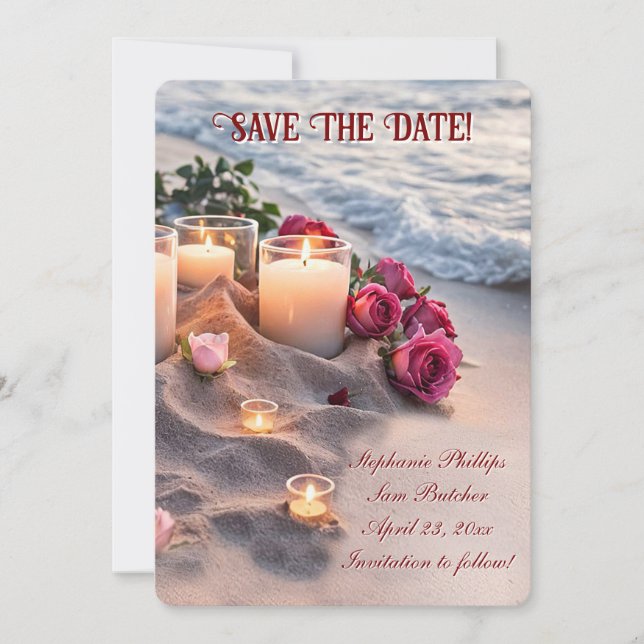 Save the Date Beach Roses Candles Invitation (Front)