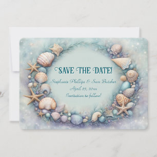 Save the Date Beach Seashells Coastal Themed Invitation