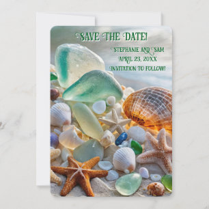 Save the Date Beach Seashells Glass Beautiful Invitation