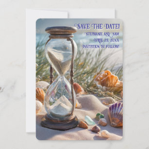 Save the Date Beach Seashells Hourglass Invitation