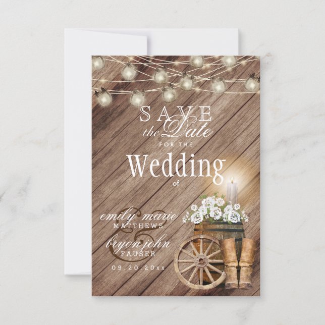 Save the Date Beautiful Rustic Wood Barrel (Front)