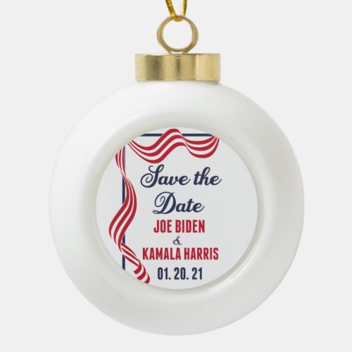 Save the Date Biden Harris Inauguration Ceramic Ball Christmas Ornament