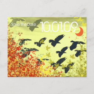 Save the Date- Bird Leaf Swirls Announcement Postcard