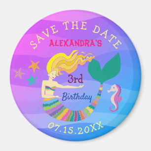 Save The Date Birthday Cute Mermaid Magnet