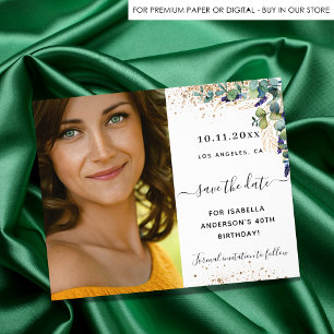 Save the date birthday eucalyptus greenery photo