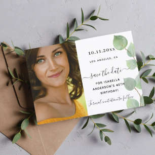 Save the date birthday eucalyptus greenery photo