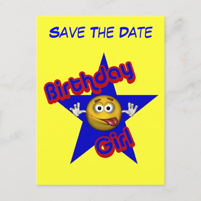 Save The Date Birthday Girl Funny Postcard (Front)