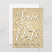 Save the Date Birthday Gold Glitter Announcement Postcard (Front/Back)