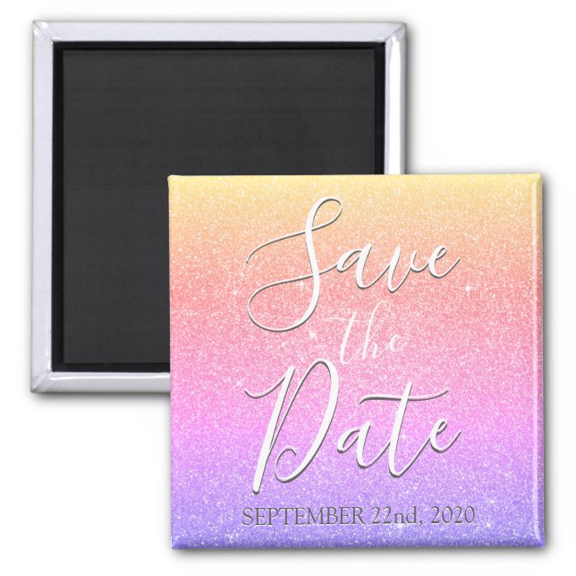 Save the Date Birthday Purple Glitter Sparkle Magnet (Front)