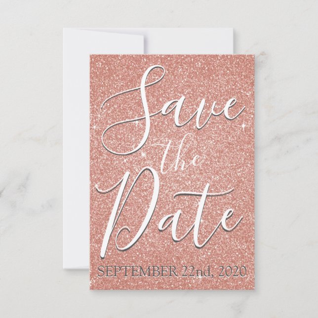 Save the Date Birthday Rose Gold Pink Glitter (Front)