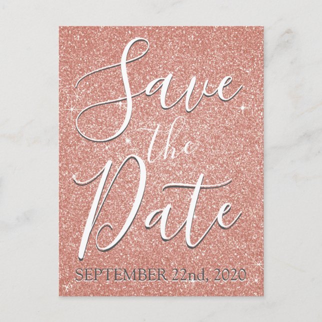 Save the Date Birthday Rose Gold Pink Glitter Announcement Postcard (Front)
