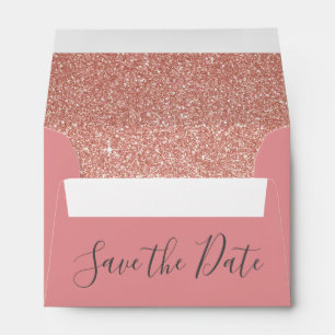 Save the Date Birthday Rose Gold Pink Glitter Envelope